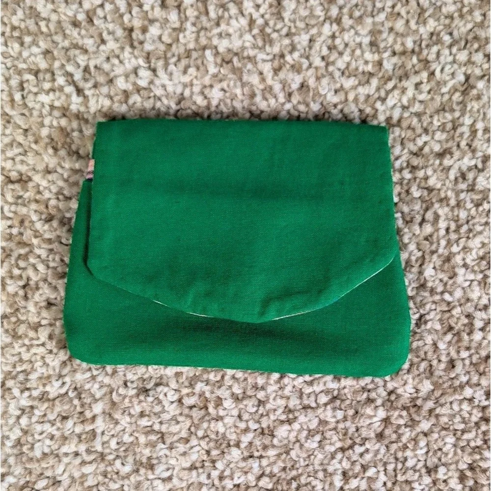 Handmade Green Fabric Pocket Wallet Rainbow Stripe Interior Snap Card Holder